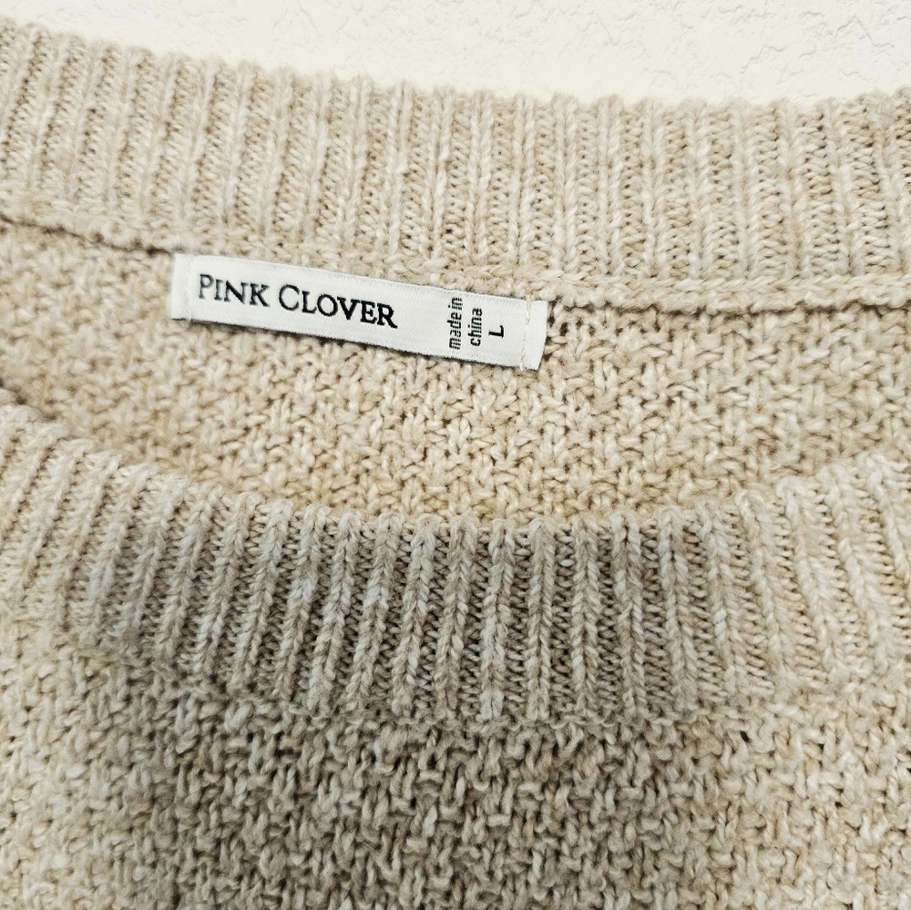 Pink Clover Stitch Fix Tan Crew Neck Sweater Women's Size Large - Picture 2 of 7